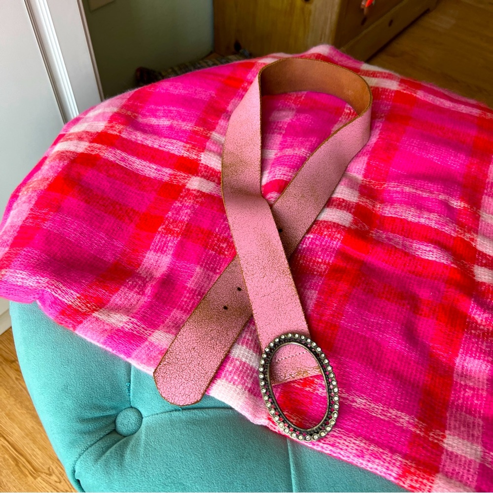 Pink genuine Leather Belt with sparkle buckle